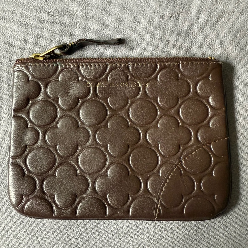 Comme des garcon Embossed Brown Leather Pouch